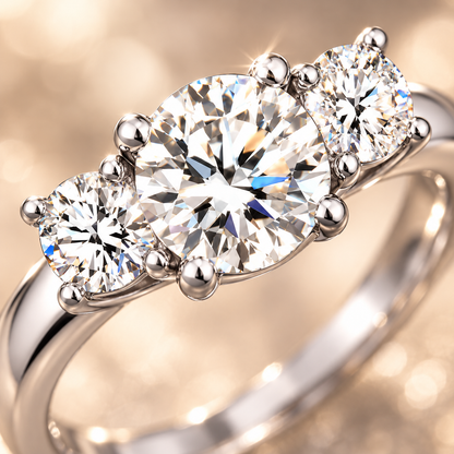 2ct Round Brilliant Moissanite Trilogy Engagement Ring