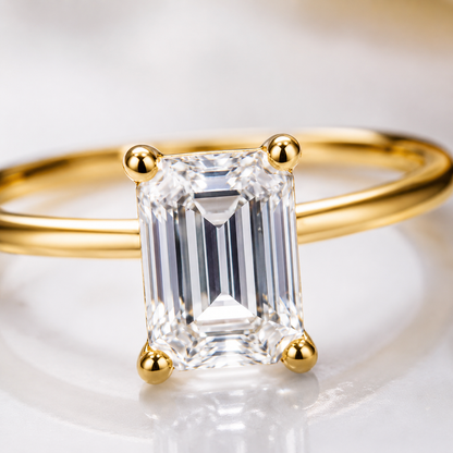 Emerald Cut Moissanite Solitaire Engagement Ring