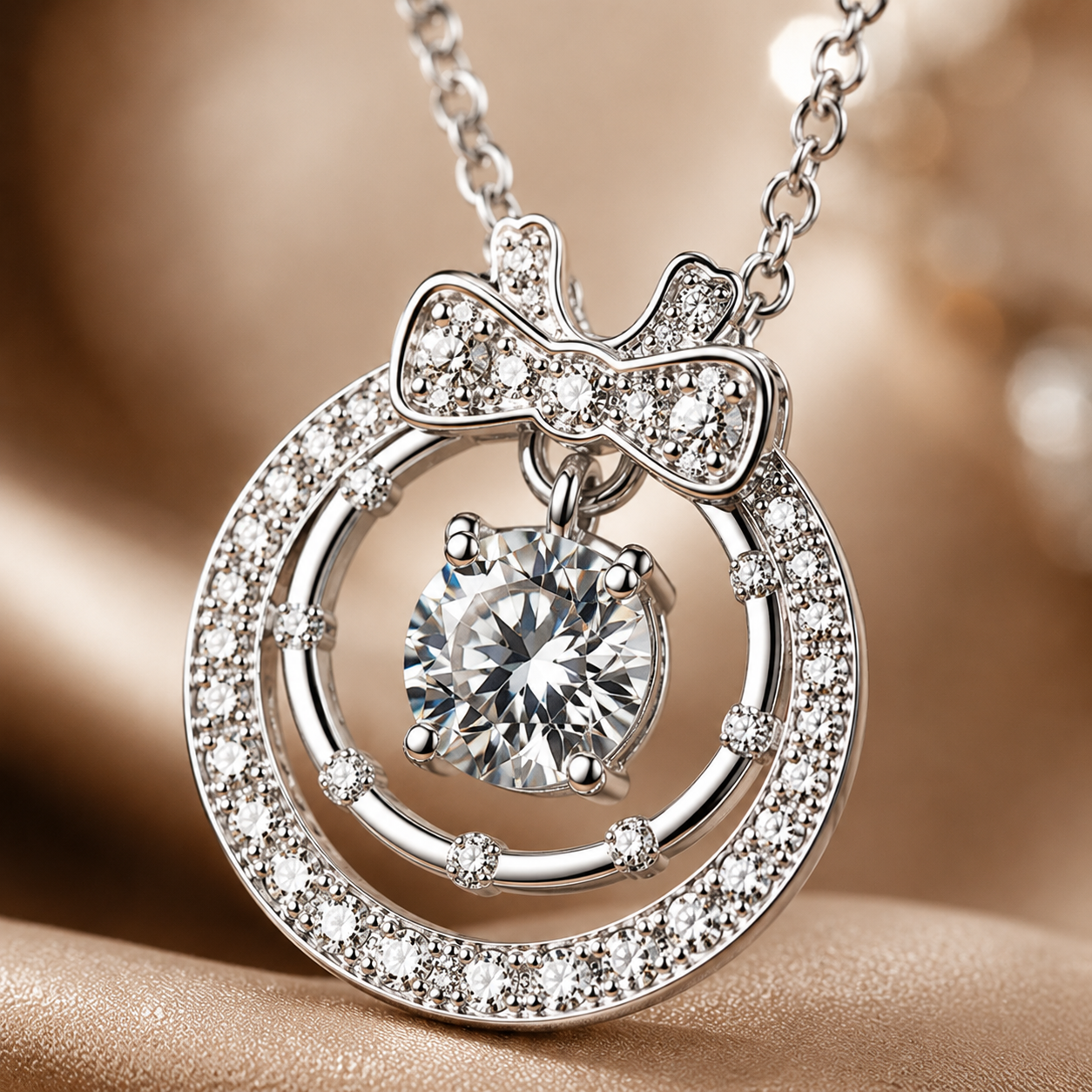 Floating Halo Moissanite Pendant Necklace