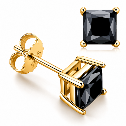 Princess Cut Black Moissanite Stud Earrings