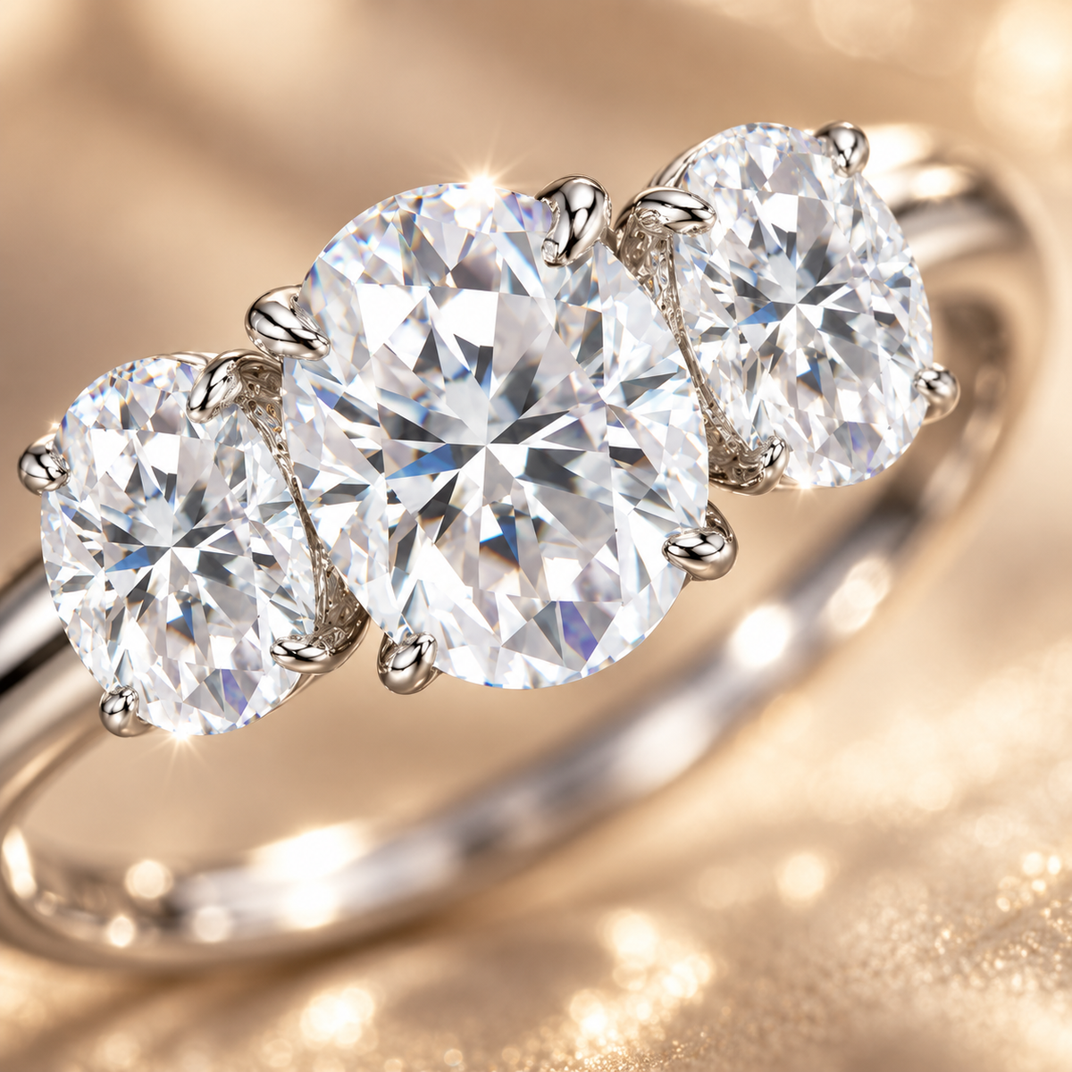 4ct Oval Cut Moissanite Trilogy Engagement Ring