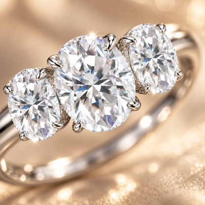 4ct Oval Cut Moissanite Trilogy Engagement Ring