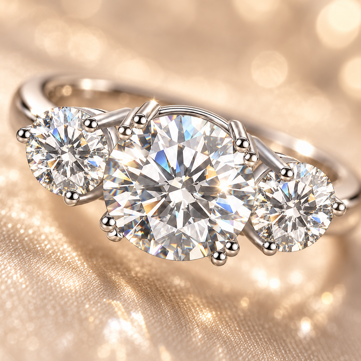 4ct Round Brilliant Moissanite Trilogy Engagement Ring
