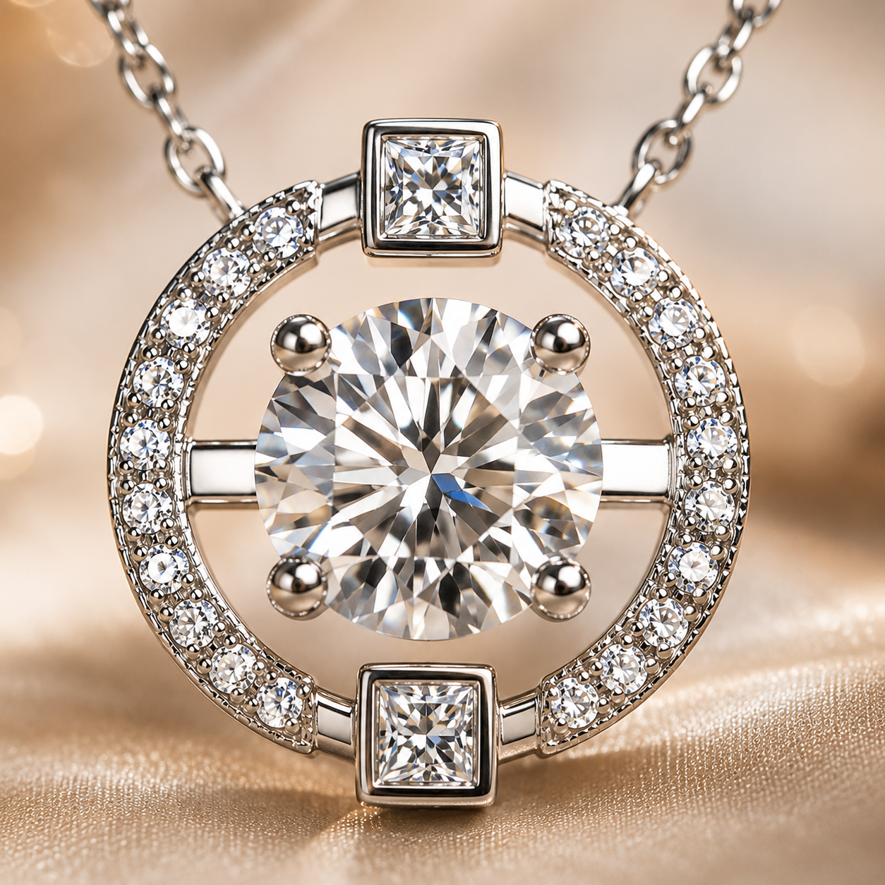 Floating Circle Moissanite Pendant Necklace