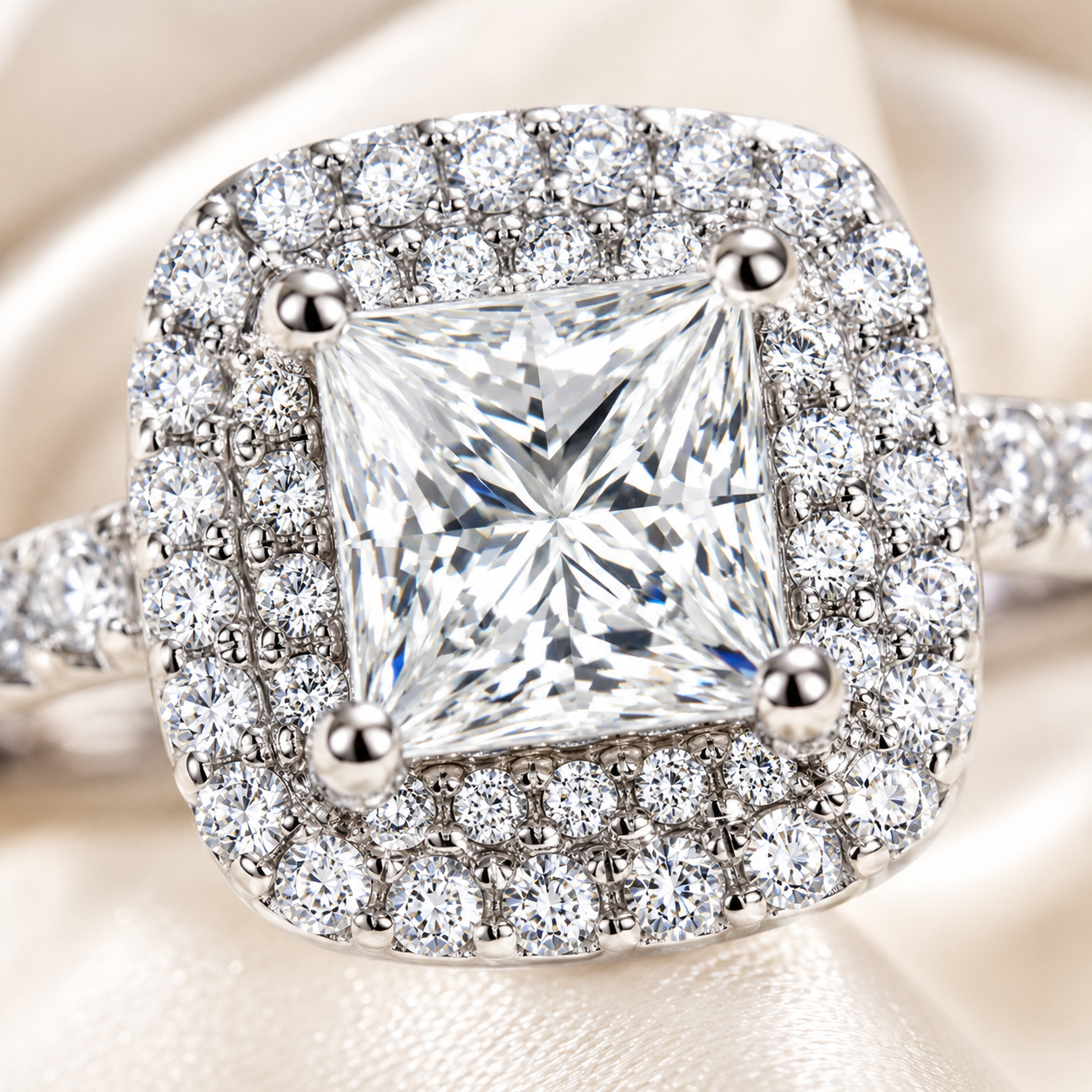Princess Double Halo Moissanite Engagement Ring