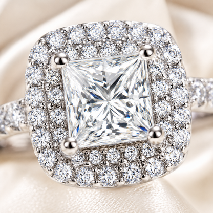 Princess Double Halo Moissanite Engagement Ring