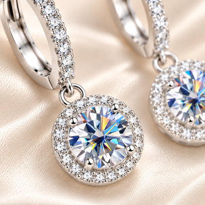 Halo Moissanite Hoop Drop Earrings