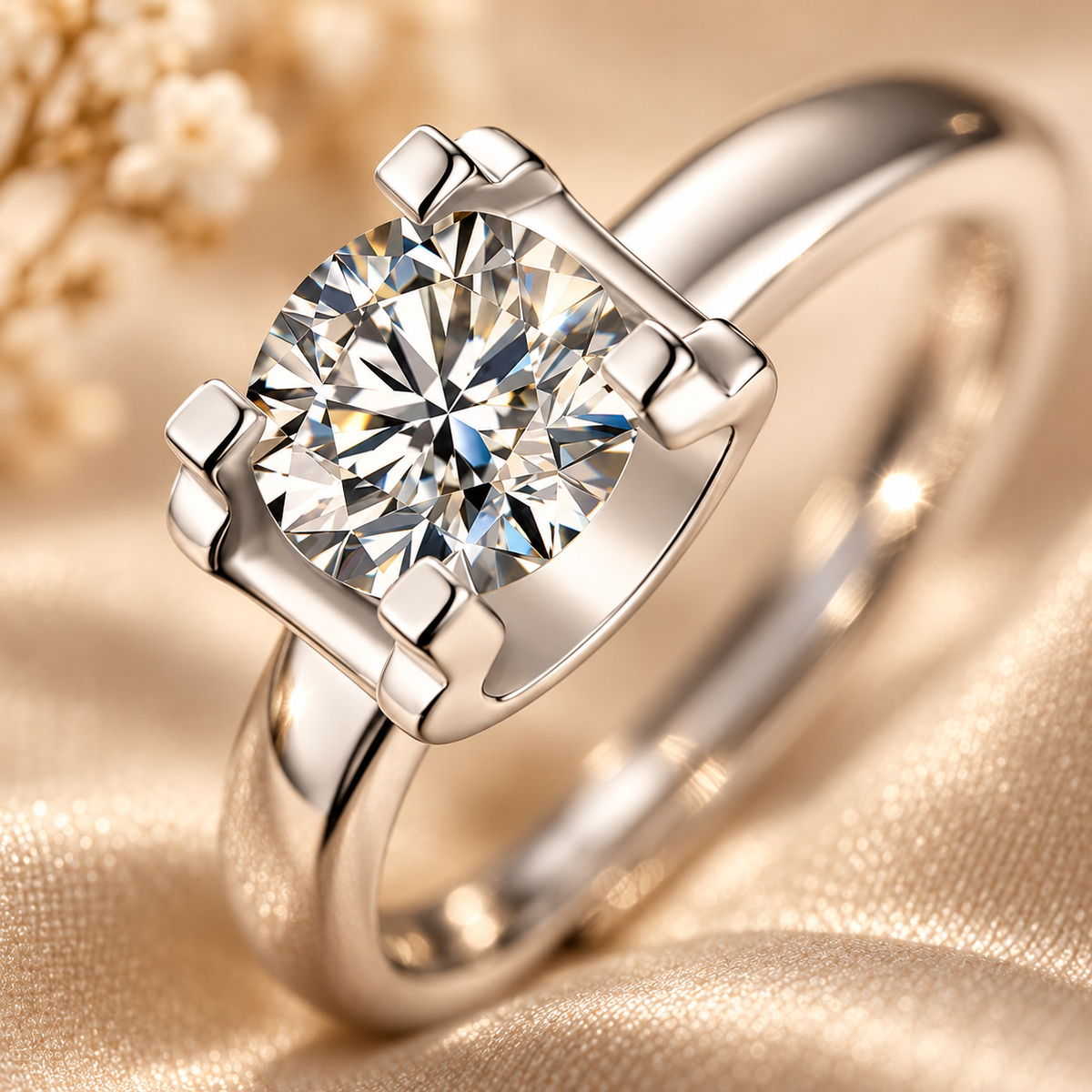 1ct Round Brilliant Moissanite Solitaire Adjustable Engagement Ring
