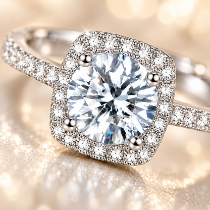 1ct Round Brilliant Moissanite Square Halo Adjustable Ring