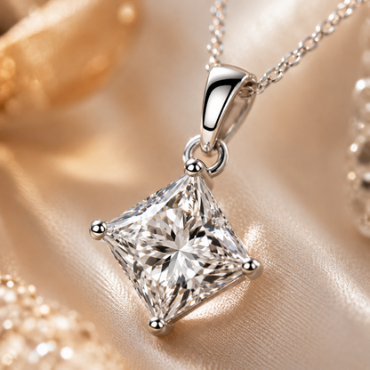 Princess Cut Moissanite Solitaire Pendant Necklace