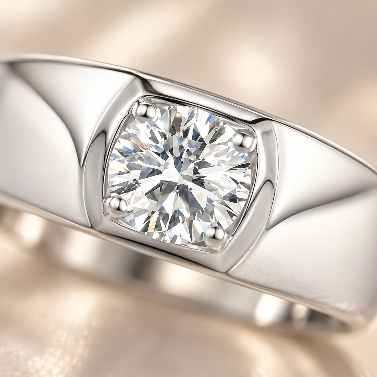 1ct Men's Round Brilliant Moissanite Adjustable Wedding Band