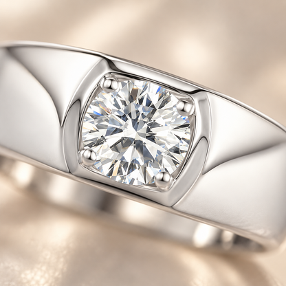 1ct Men's Round Brilliant Moissanite Adjustable Wedding Band