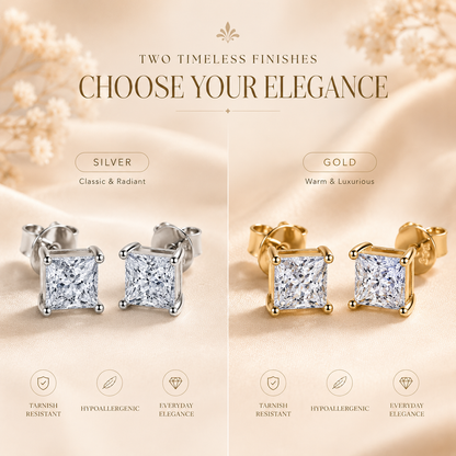 Princess Cut Moissanite Solitaire Stud Earrings