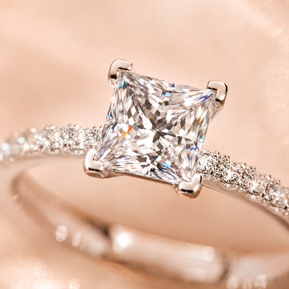 Princess Cut Moissanite Pavé Engagement Ring