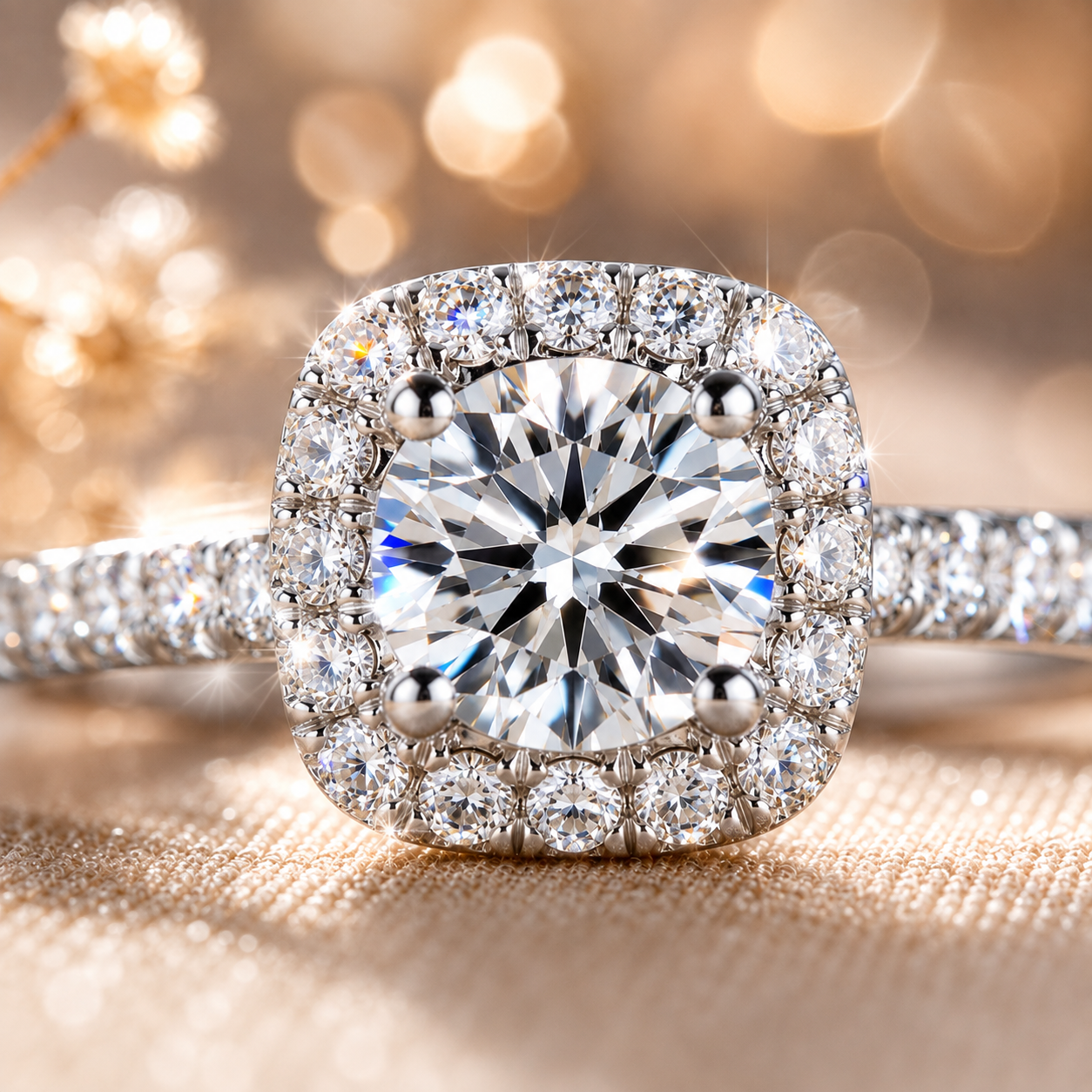 Cushion Halo Moissanite Engagement Ring
