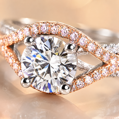 2ct Two-Tone Round Brilliant Moissanite Marquise Frame Engagement Ring