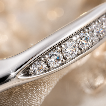 Round Brilliant Moissanite Curved Half Eternity Wedding Band