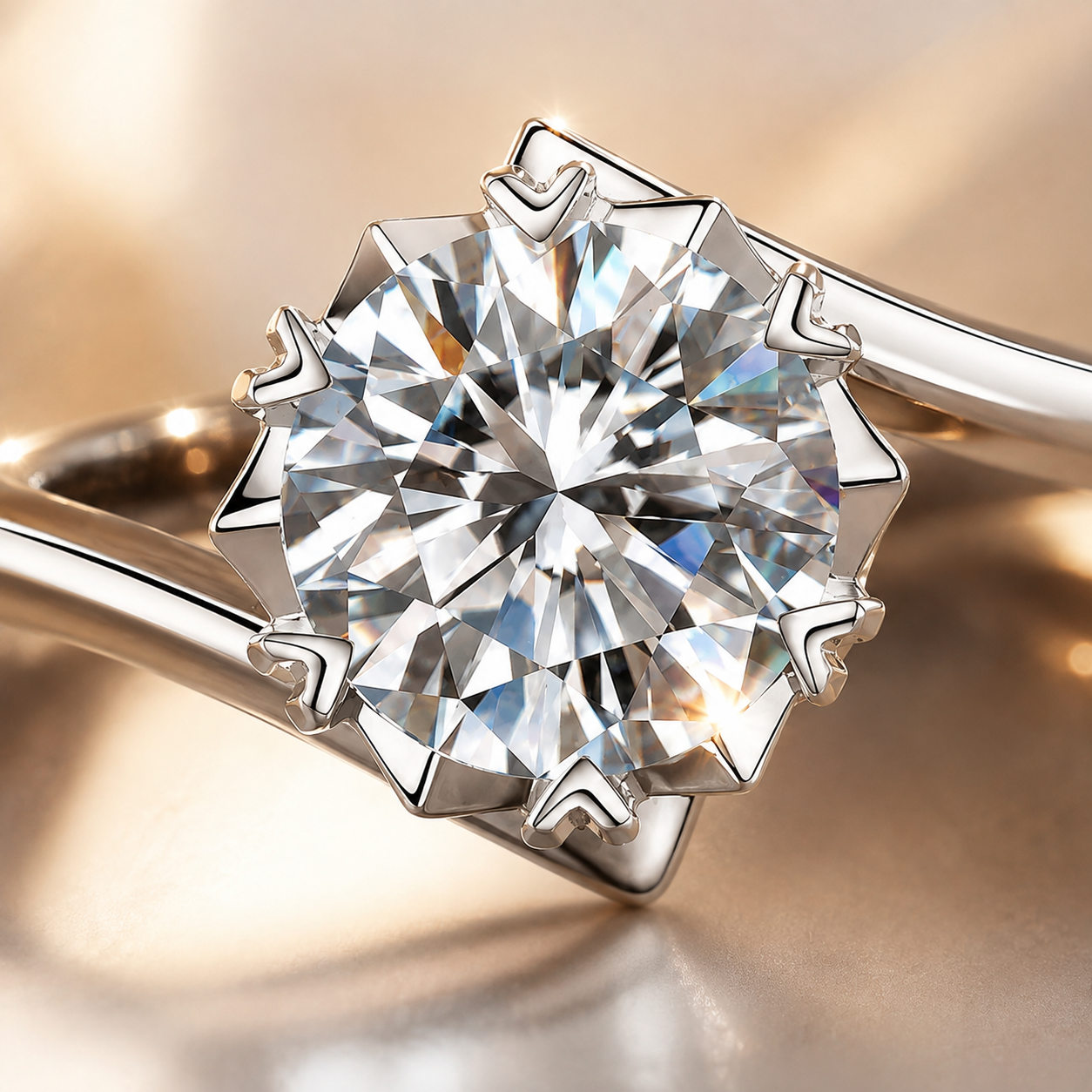 Round Brilliant Moissanite Twist Solitaire Engagement Ring