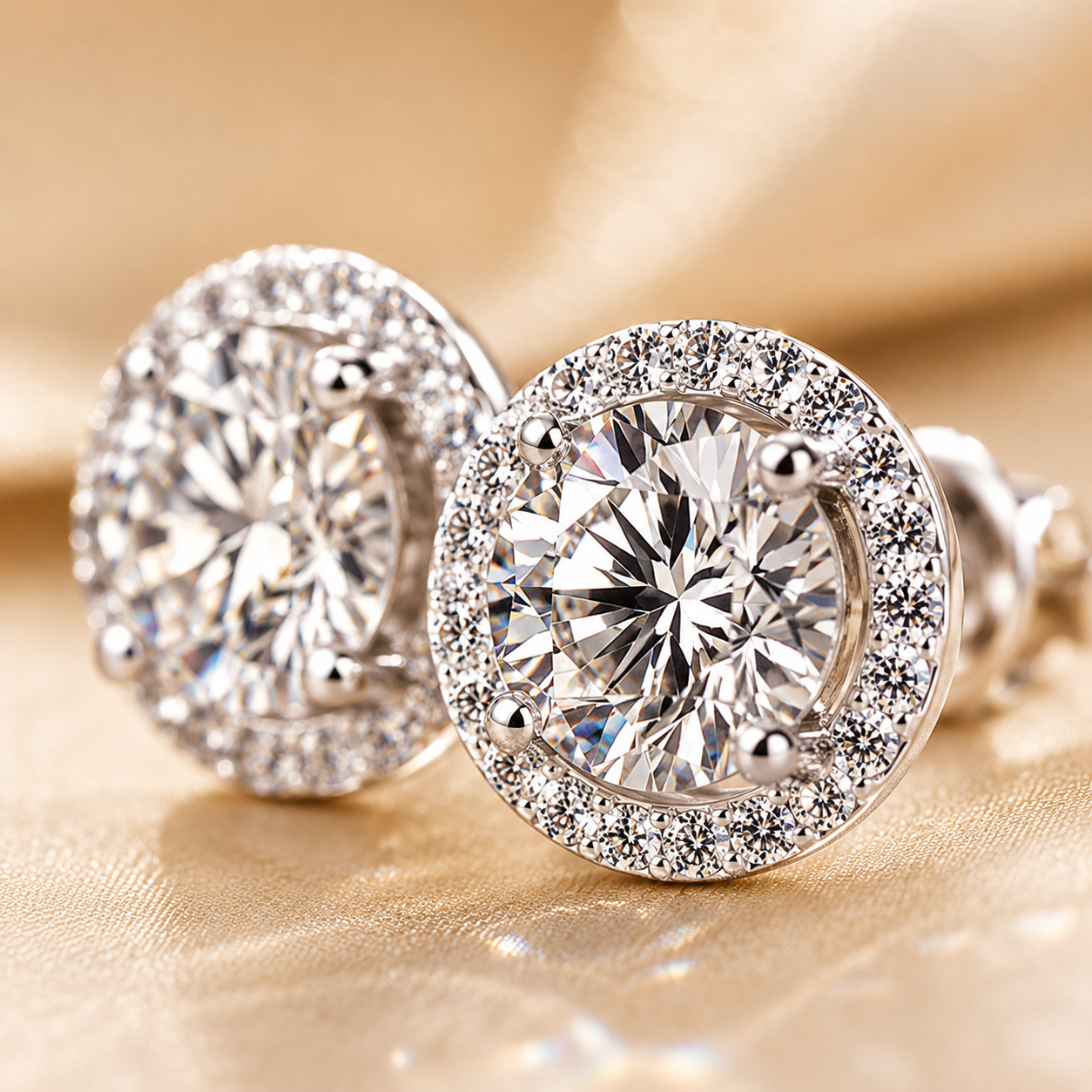 Round Brilliant Cut Moissanite Halo Stud Earrings