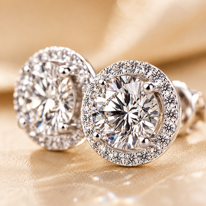 Round Brilliant Cut Moissanite Halo Stud Earrings