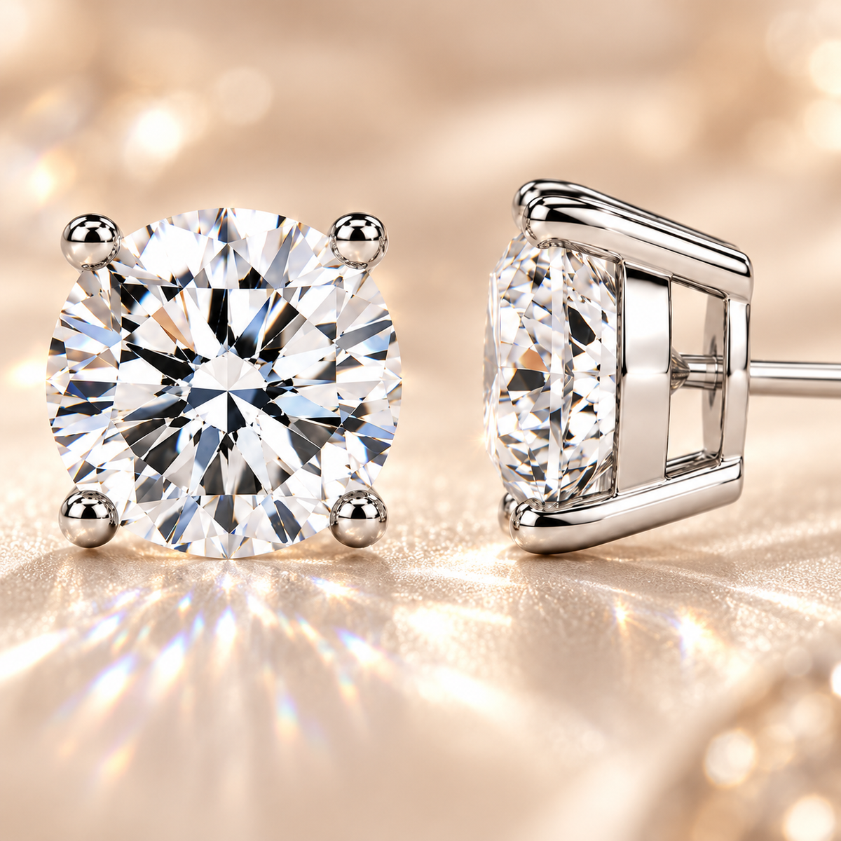 Four Prong Moissanite Solitaire Stud Earrings