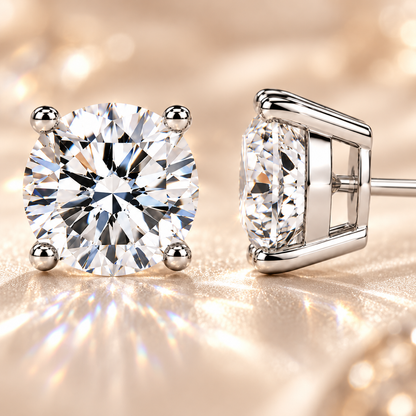 Four Prong Moissanite Solitaire Stud Earrings