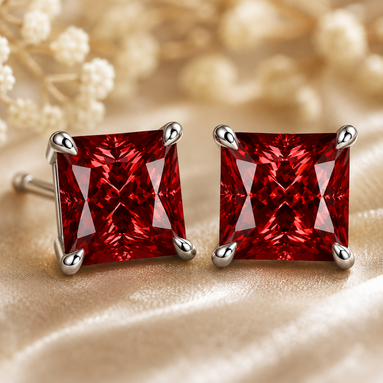 Princess Cut Coloured Moissanite Stud Earrings