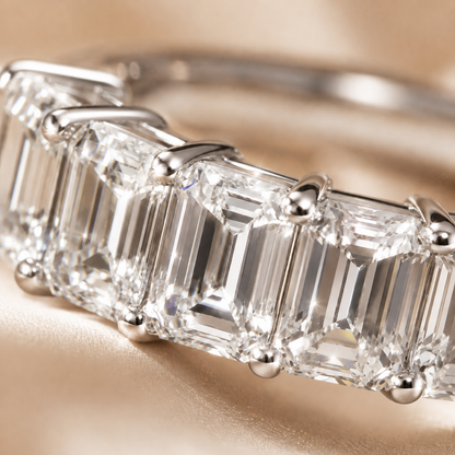 2.5ct Emerald Cut Moissanite Half-Eternity Wedding Band