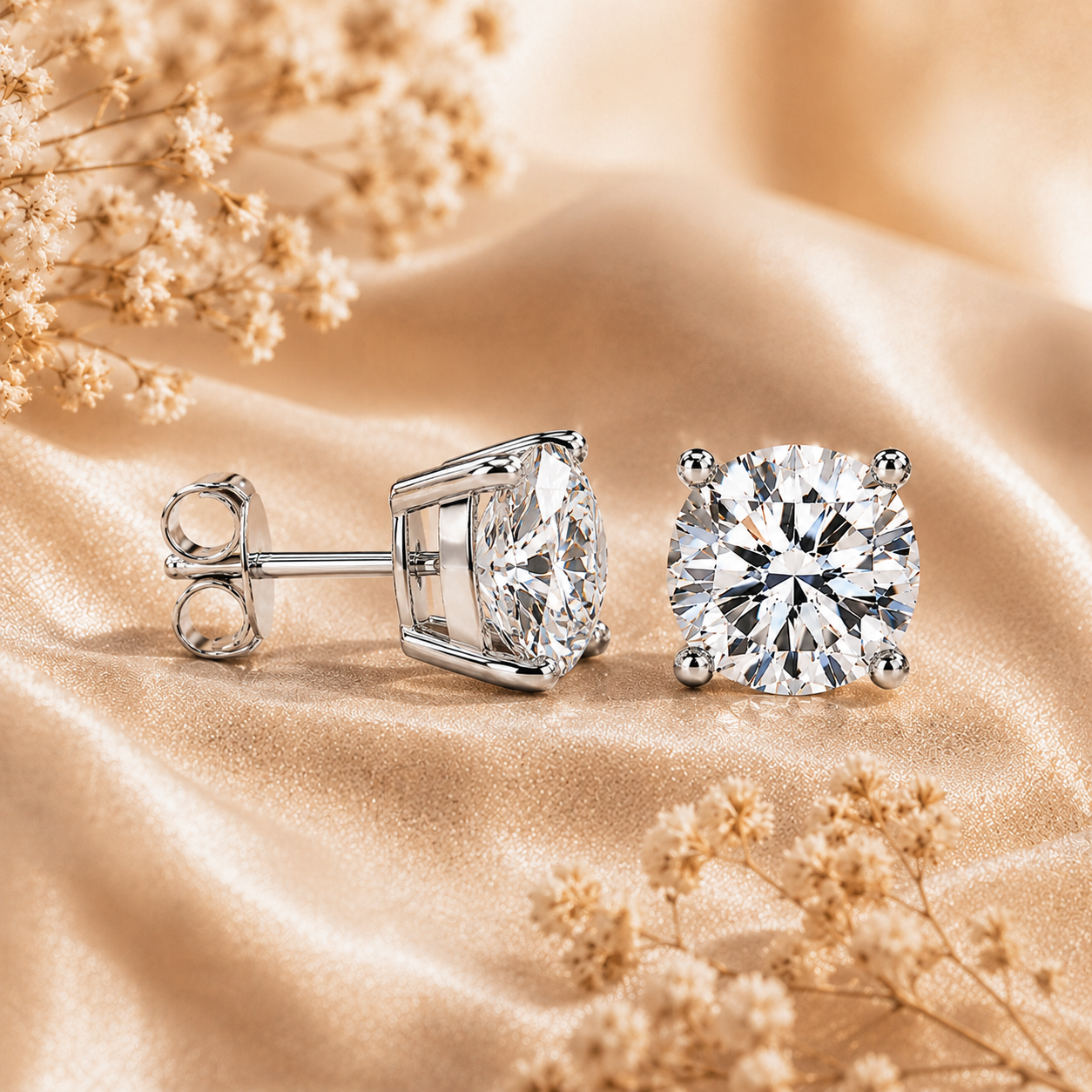 Four Prong Moissanite Solitaire Stud Earrings