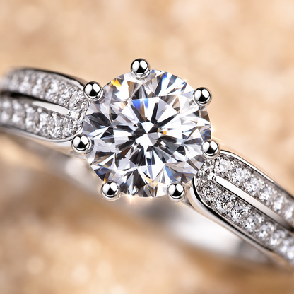 Round Brilliant Moissanite Double-Row Pavé Engagement Ring