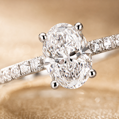 Oval Cut Moissanite Pavé Solitaire Engagement Ring