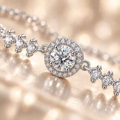 1ct Round Brilliant Moissanite Halo Centrepiece Bracelet