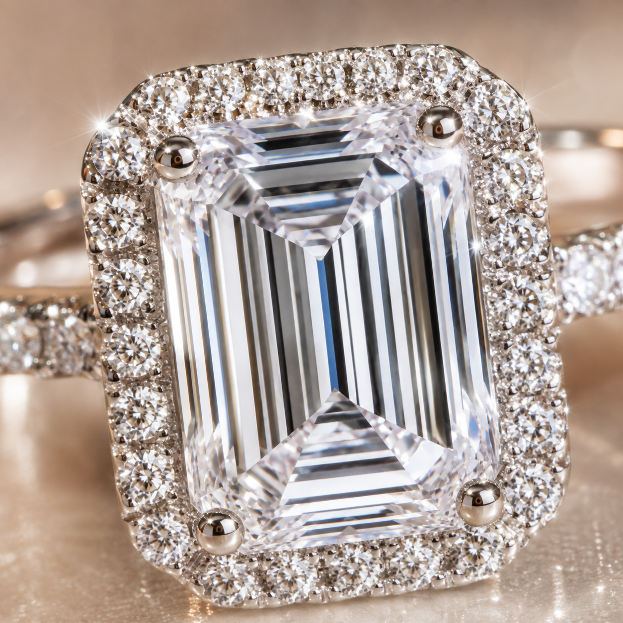 Emerald Halo Moissanite Engagement Ring