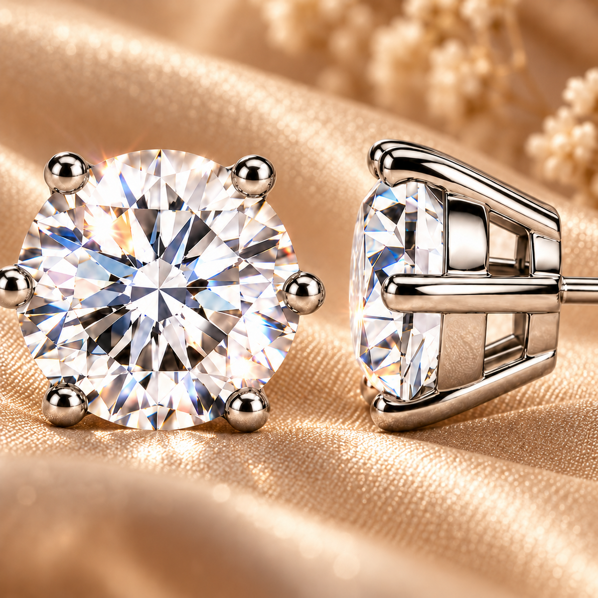 Round Brilliant Moissanite Stud Earrings – Classic Solitaire Earrings