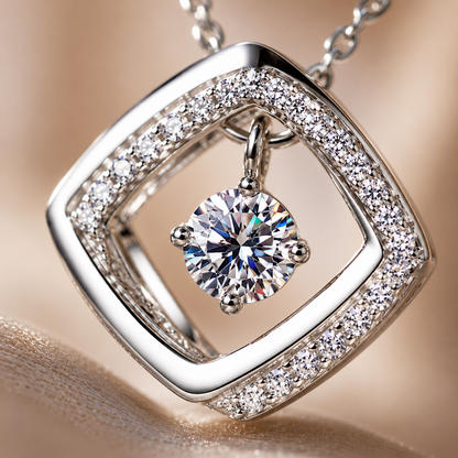 Floating Diamond Shape Moissanite Pendant Necklace