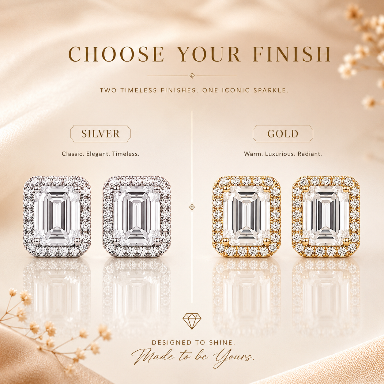 Emerald Cut Halo Moissanite Stud Earrings