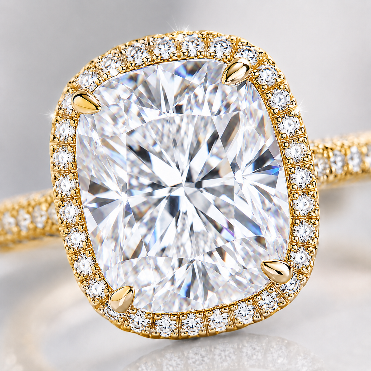 5ct Cushion Cut Moissanite Halo Engagement Ring