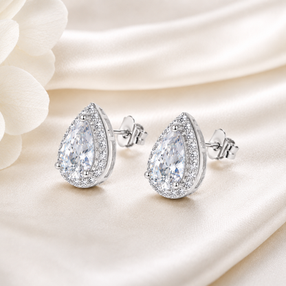 Pear Cut Moissanite Halo Stud Earrings