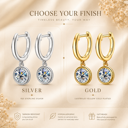 Bezel Drop Moissanite Hoop Earrings