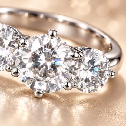 3ct Round Brilliant Moissanite Trilogy Engagement Ring
