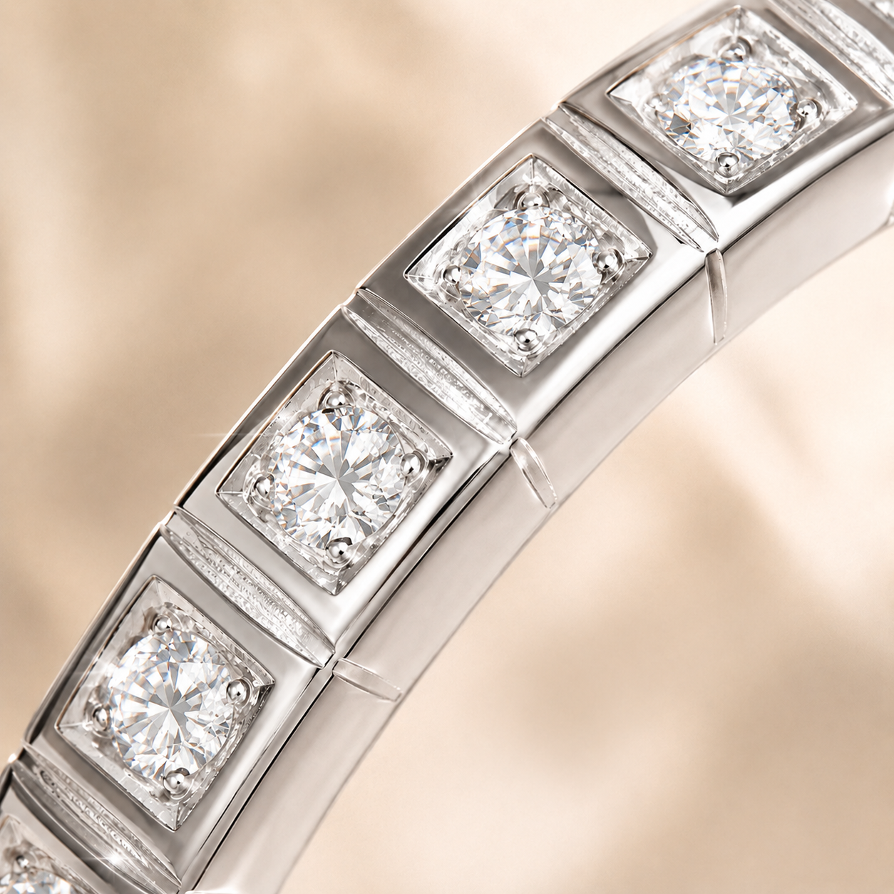 Round Brilliant Cut Moissanite Square Channel Half-Eternity Wedding Band