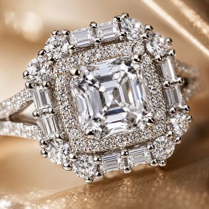 Asscher Halo Moissanite Engagement Ring