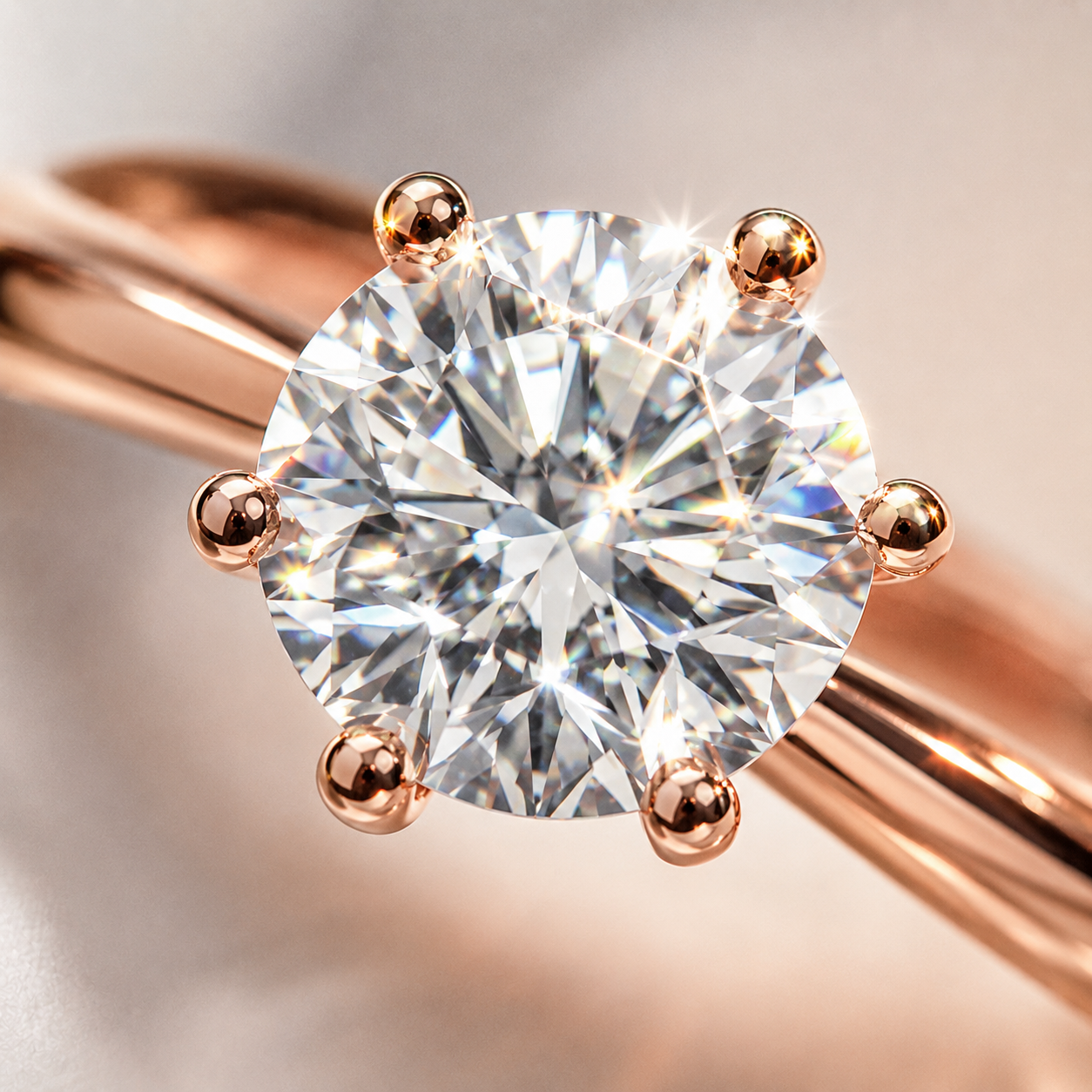 Round Brilliant Moissanite Solitaire Engagement Ring in Rose Gold