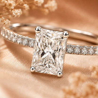 Radiant Cut Moissanite Pavé Solitaire Engagement Ring