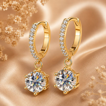 Round Moissanite Hoop Drop Earrings