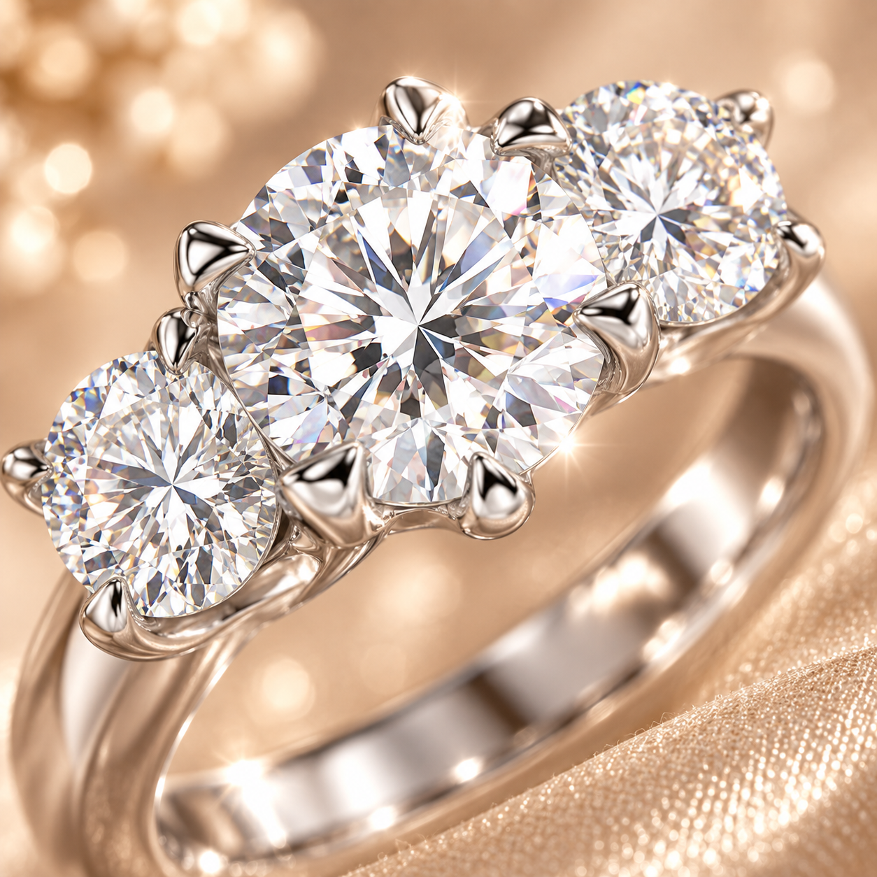 5ct Round Brilliant Moissanite Trilogy Engagement Ring