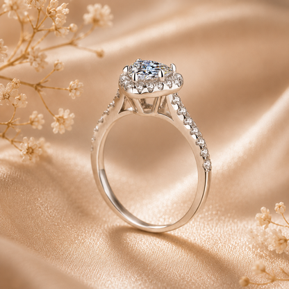 Heart Halo Moissanite Engagement Ring