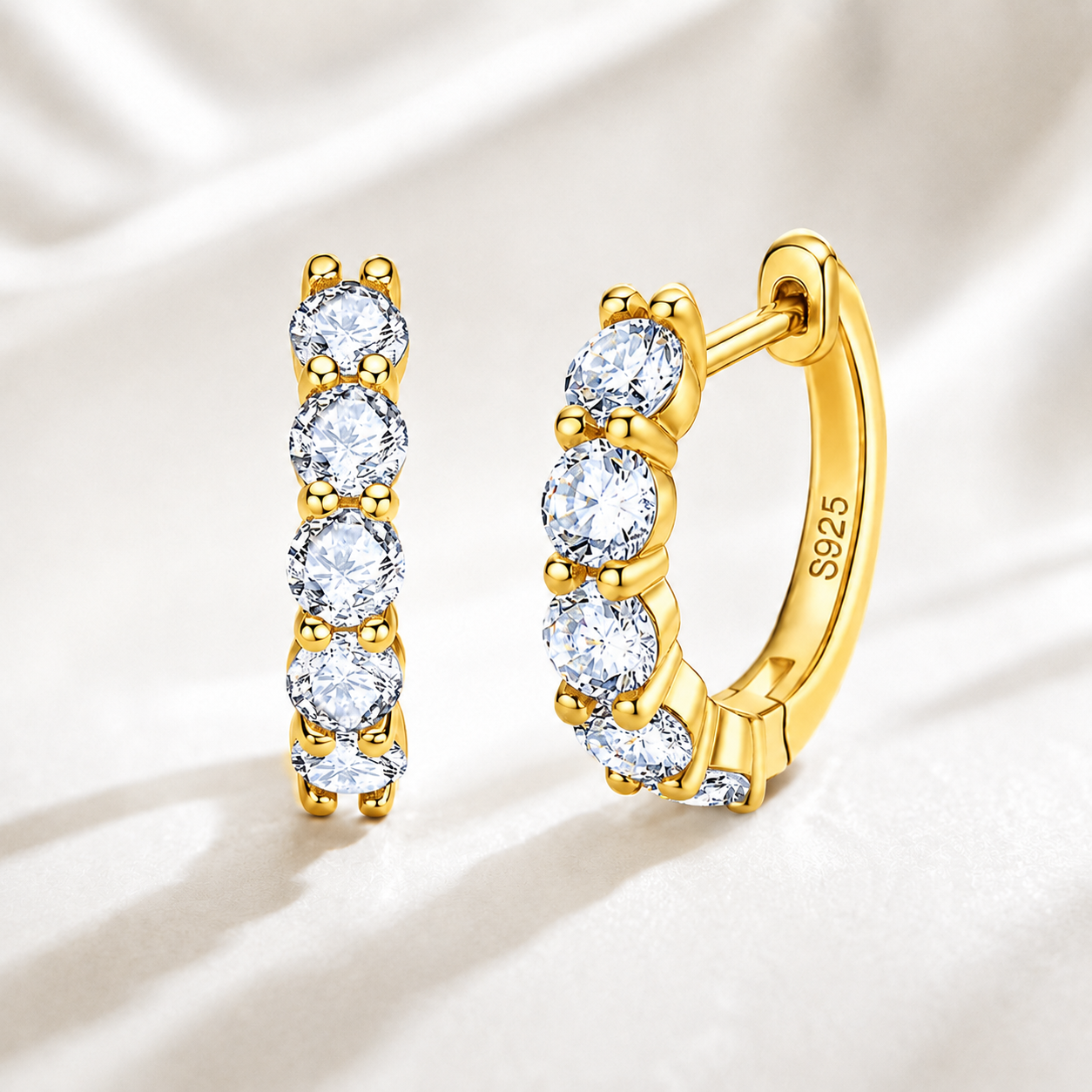 Five Stone Moissanite Hoop Earrings