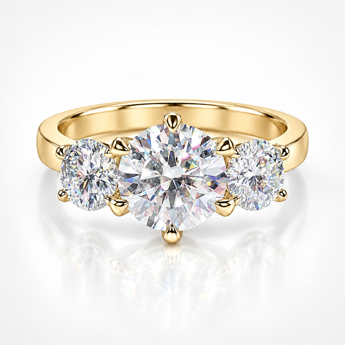 5ct Round Brilliant Moissanite Trilogy Engagement Ring