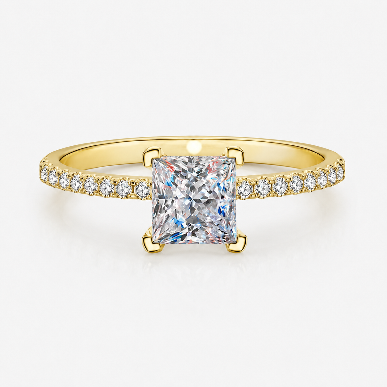 Princess Cut Moissanite Pavé Engagement Ring